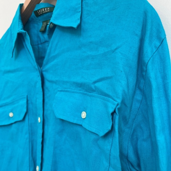 Lauren Ralph Lauren Linen Women’s Long Sleeve Blue Button Down - Picture 2 of 5